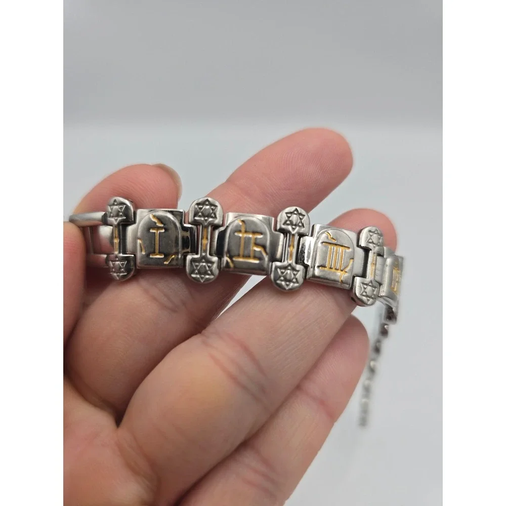 ABCD Ten Commandments Bracelet Unisex 8in Silver Gold Tone Religious Link Clasp‎